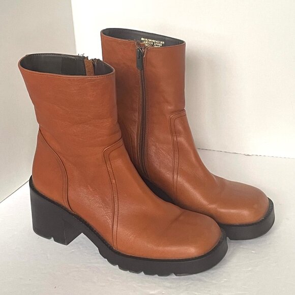 Steve Madden Naya Cognac Leather Ankle Boots Womens 39 Brown (8.5 -  9 US) - Picture 1 of 12